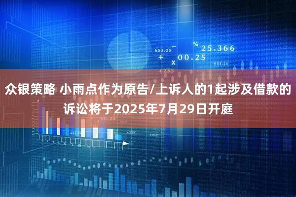 众银策略 小雨点作为原告/上诉人的1起涉及借款的诉讼将于2025年7月29日开庭