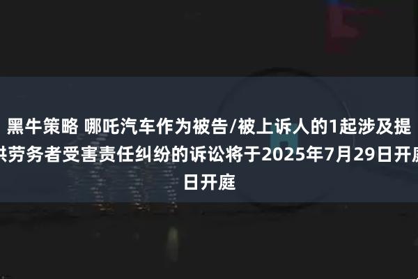 黑牛策略 哪吒汽车作为被告/被上诉人的1起涉及提供劳务者受害责任纠纷的诉讼将于2025年7月29日开庭