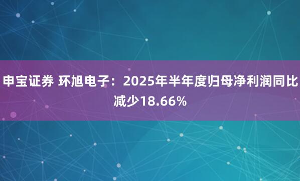 申宝证券 环旭电子：2025年半年度归母净利润同比减少18.66%