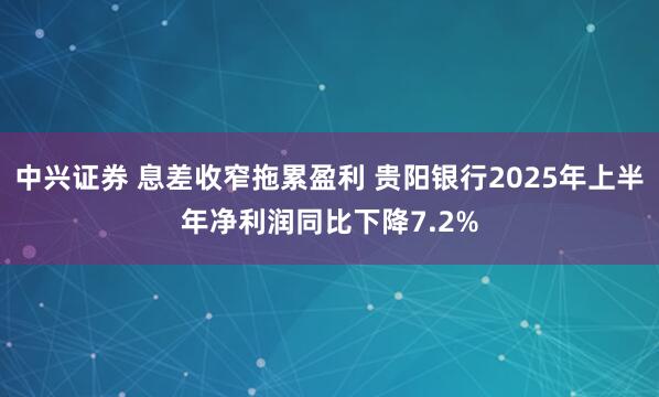 中兴证券 息差收窄拖累盈利 贵阳银行2025年上半年净利润同比下降7.2%